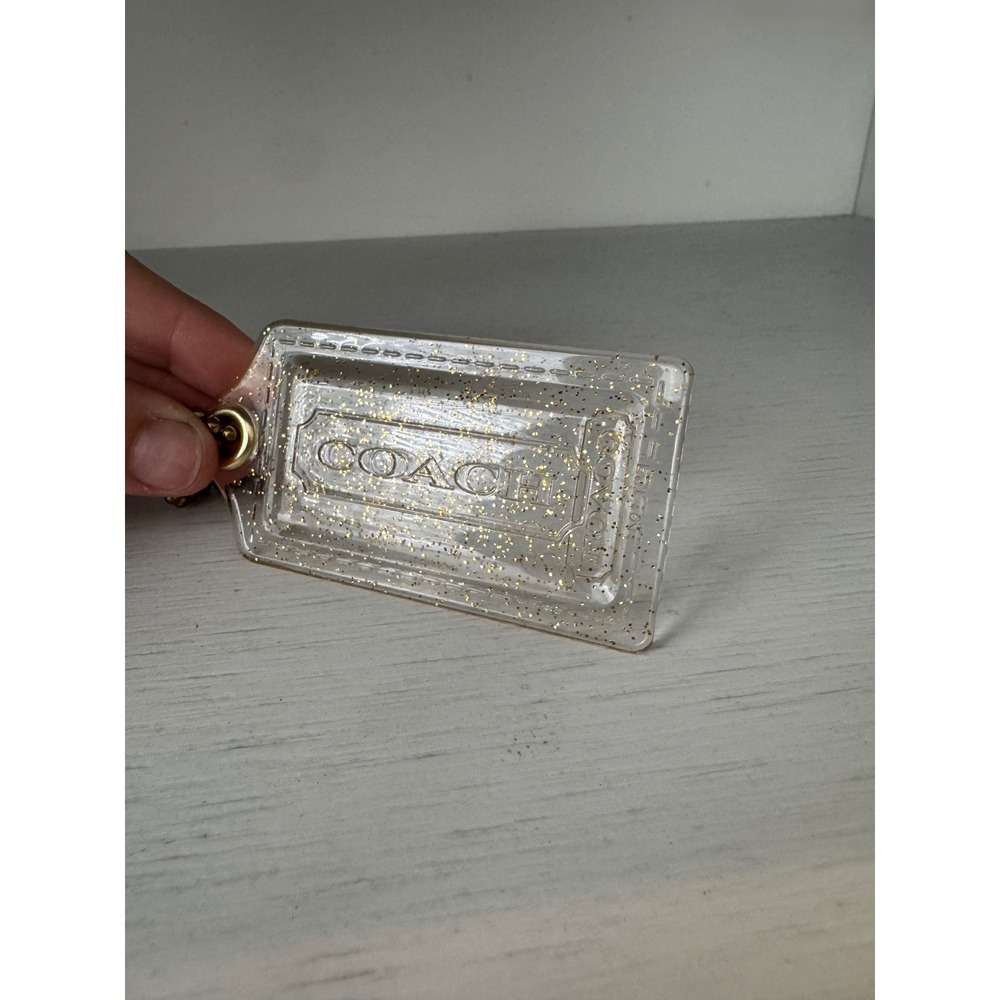 Coach Poppy Y2K XL Hang Tag Keychain Key Tag Clear Gold Glitter Acrylic